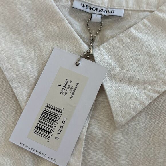 WeWoreWhat Dad Shirt Linen in Off White Size L - Picture 5 of 9